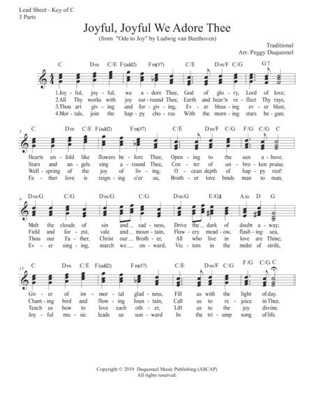 Joyful, Joyful We Adore Thee (Ode to Joy) (Key of C) (arr. Duquesnel Music Publishing)