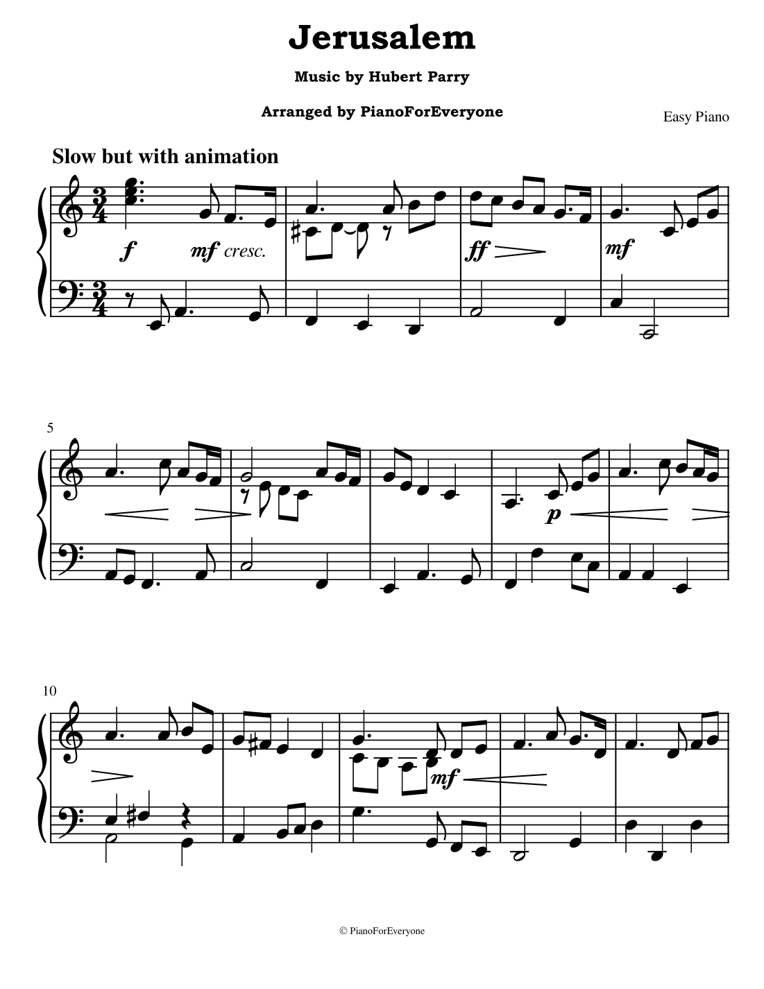 Jerusalem, Hymn - Parry (Easy Piano) (arr. PianoForEveryone)