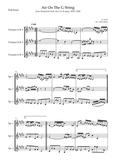 Air On The G String (J.S. Bach) for Trumpet in Bb Trio (arr. Fabio Britto)