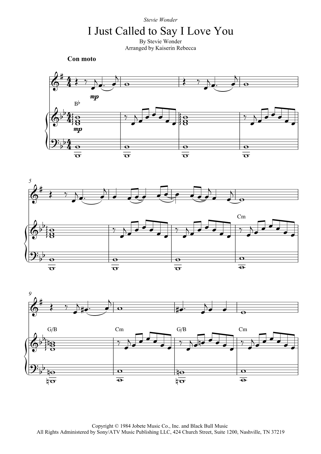I Just Called To Say I Love You (arr. Kaiserin Rebecca)