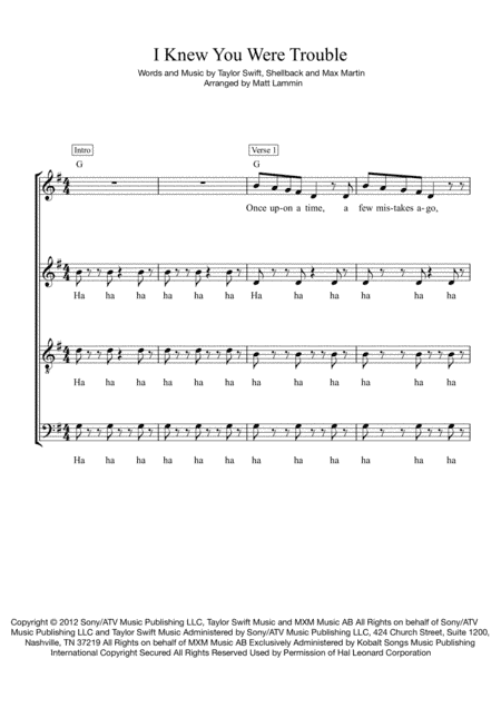 I Knew You Were Trouble (arr. Matt Lammin)