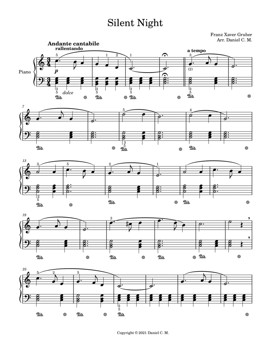 Silent Night for piano (very easy) (arr. Daniel C. M.)