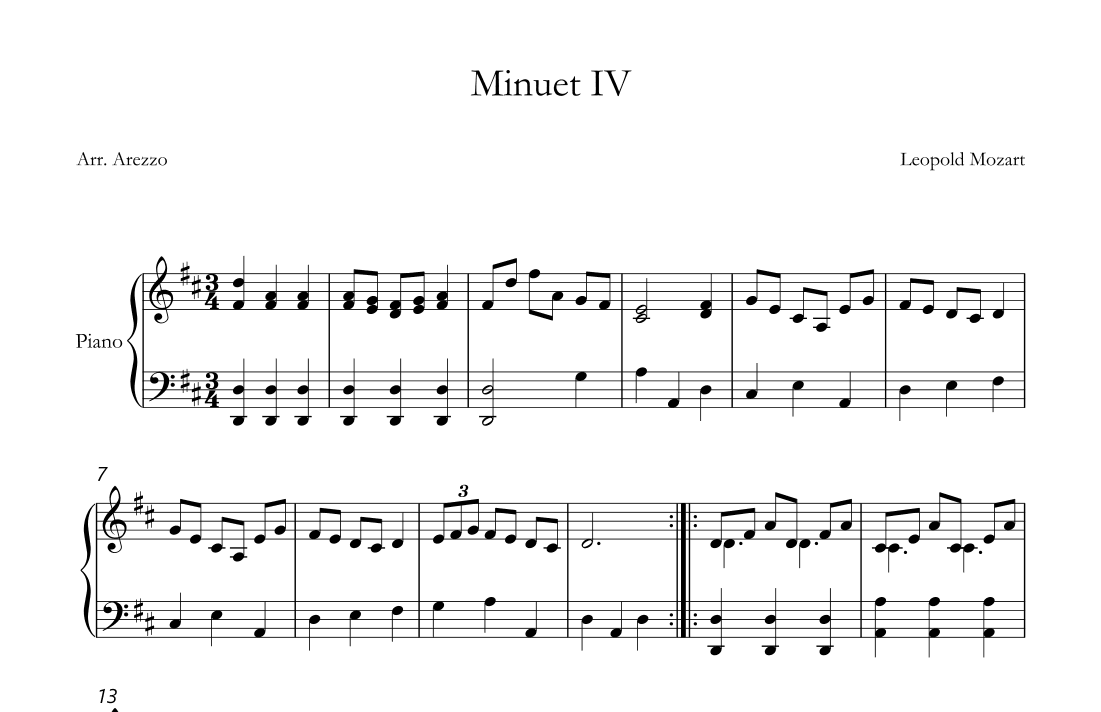 leopold mozart minuet iv notebook for wolfgang (arr. Arezzo Music)