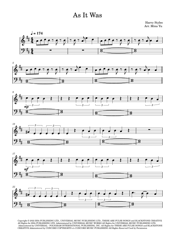 As It Was (arr. Mina Yu)