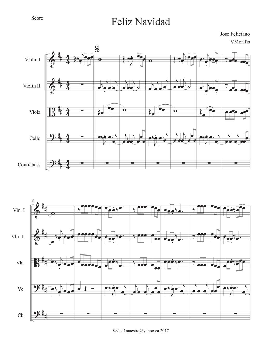 Feliz Navidad - Score Only (arr. Vlad Morffis)