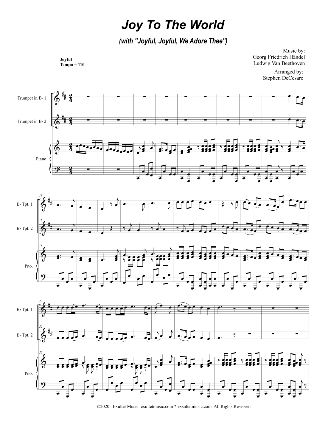 Joy To The World (with "Joyful, Joyful, We Adore Thee") (Duet for Bb-Trumpet) (arr. Stephen DeCesare)