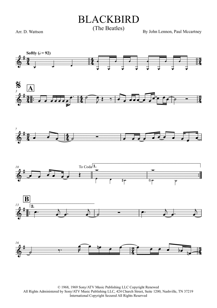Blackbird (arr. Douglas Wattson)