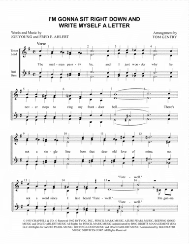 I'm Gonna Sit Right Down And Write Myself A Letter (arr. Tom Gentry)