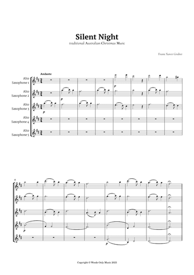 Silent Night by Franz Gruber for Alto Sax Quintet (arr. Ander)