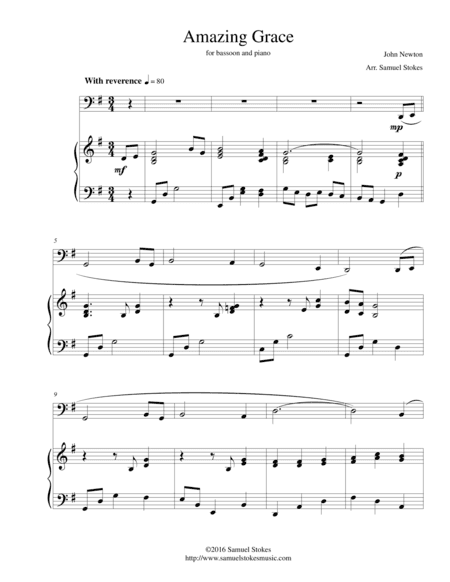 Amazing Grace - for bassoon and piano (arr. Samuel Stokes)