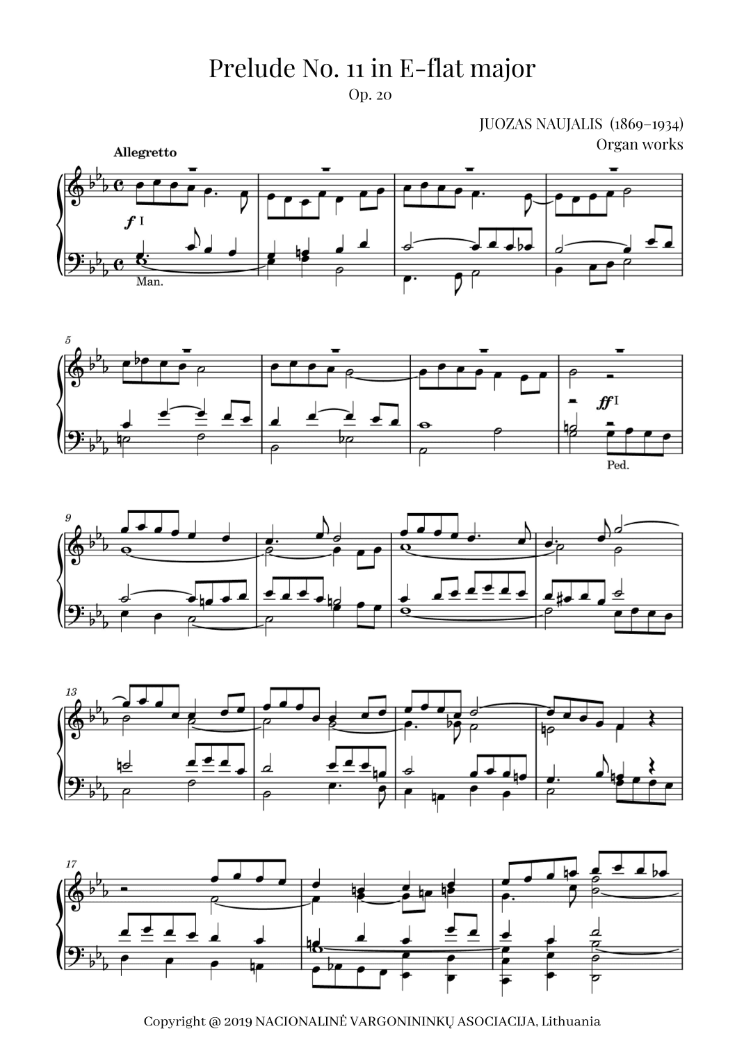 Prelude No. 11 in E-flat major, Op. 20 by Juozas Naujalis (1869–1934)