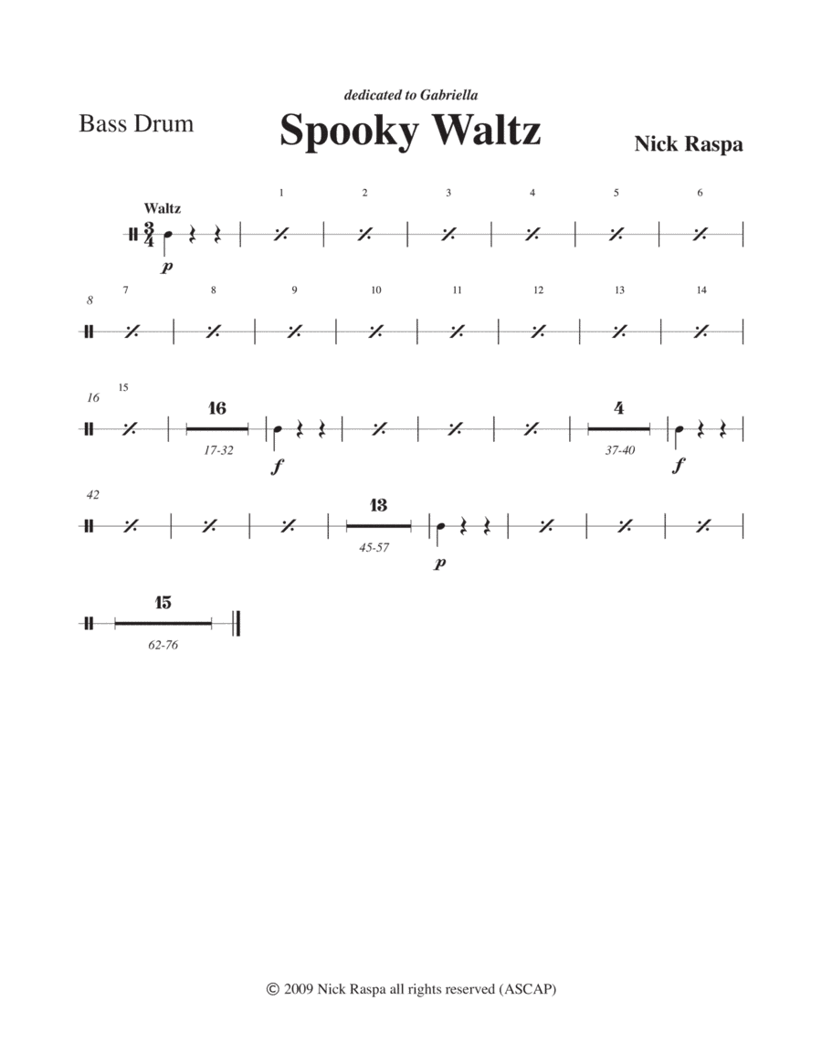 Spooky Waltz from Three Dances for Halloween - Bass Drum  part