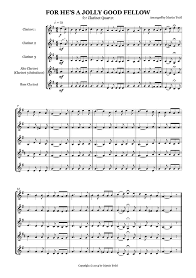 For He's A Jolly Good Fellow for Clarinet Quartet (arr. Martin Todd)