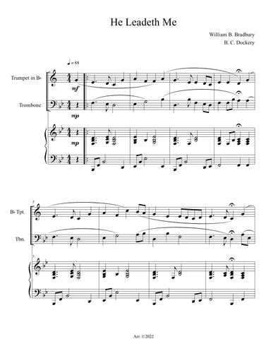 He Leadeth Me (Trumpet and Trombone Duet with Piano Accompaniment) (arr. B. C. Dockery)