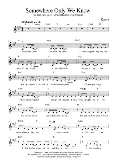 Somewhere Only We Know (arr. Golden Skull Editions)