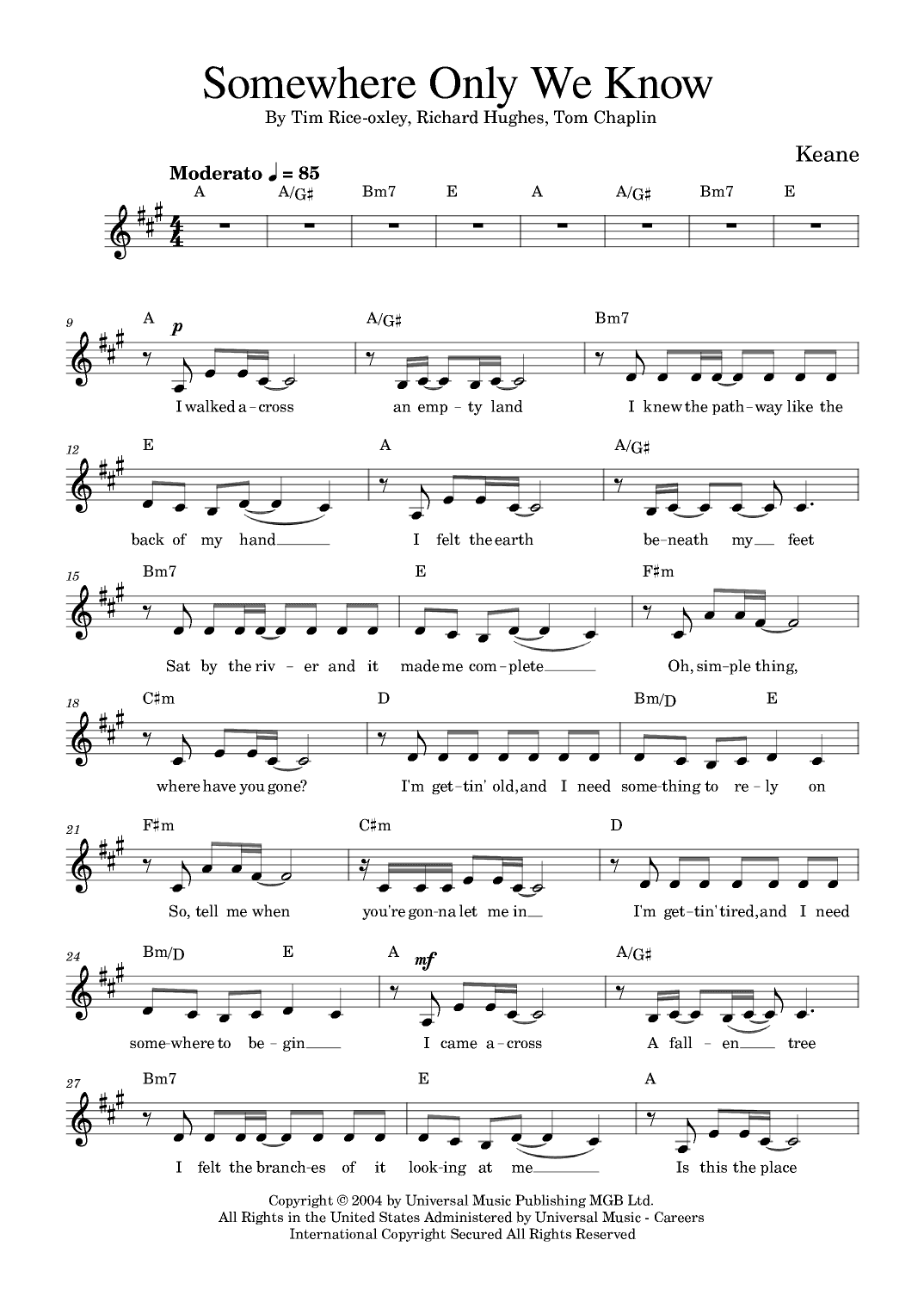 Somewhere Only We Know (arr. Golden Skull Editions)