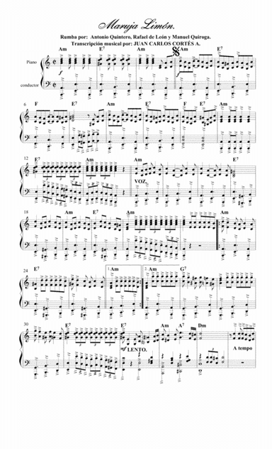 Maruja Limón. Rumba por Antonio Quintero, Rafael de León y Manuel Quiroga. (arr. Juan Carlos Cortés A.)