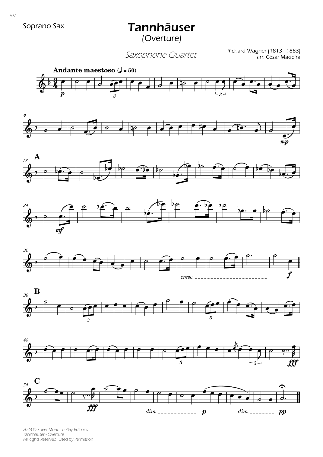 Tannhäuser (Overture) - Sax Quartet (Individual Parts) (arr. César Madeira)