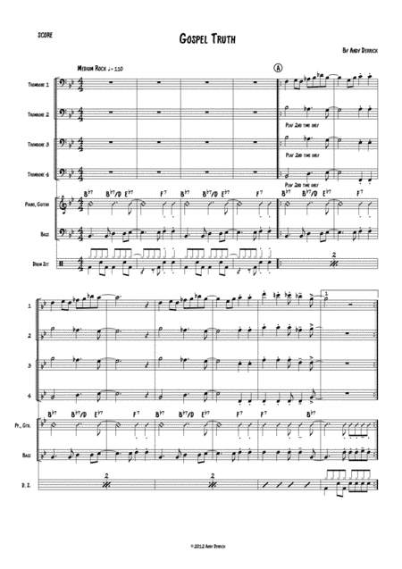 Gospel Truth for jazz trombone quartet and rhythm section