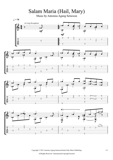 Salam Maria (Hail, Mary) (Solo Guitar Tablature)