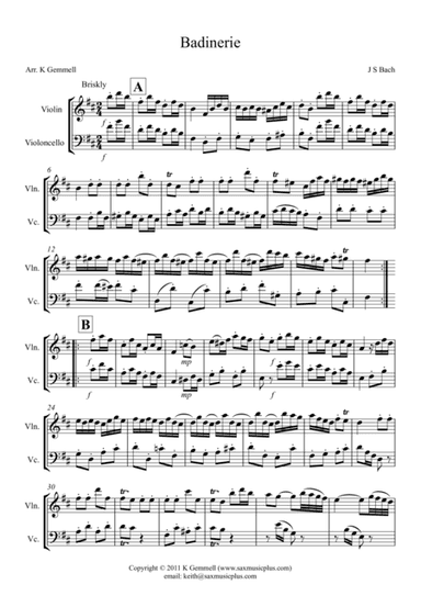 Badinerie – Violin & Cello Duet (arr. Keith Gemmell)