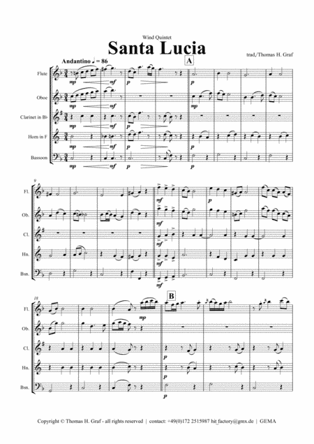 Santa Lucia - Italian Folk Song - Here in the twighlight - Wind Quintet (arr. Thomas H. Graf)