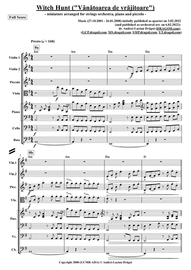Witch Hunt ("Vânatoarea de vrajitoare") -- miniature arranged for strings orchestra, piano and pi