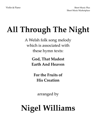 All Through The Night, for Violin and Piano (arr. Nigel Williams)