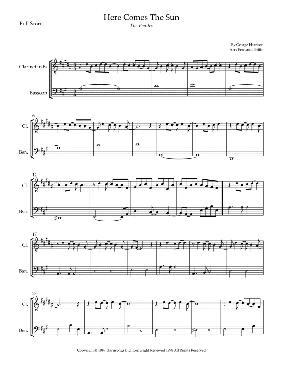 Here Comes The Sun (arr. Fernando Britto)