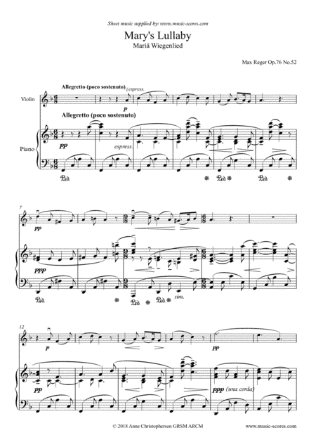 Mary's Lullaby, or Maria Wiegenlied - Violin and Piano (arr. Anne L Christopherson GRSM ARCM)