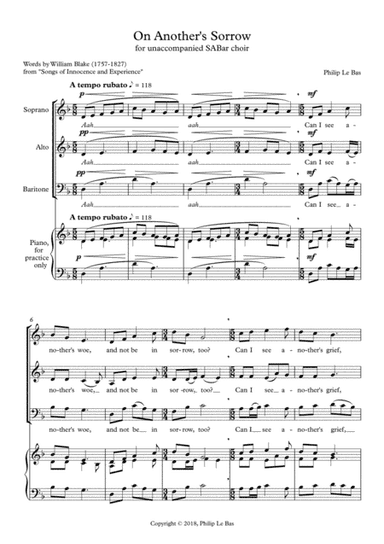 On Another's Sorrow (for SABar choir)
