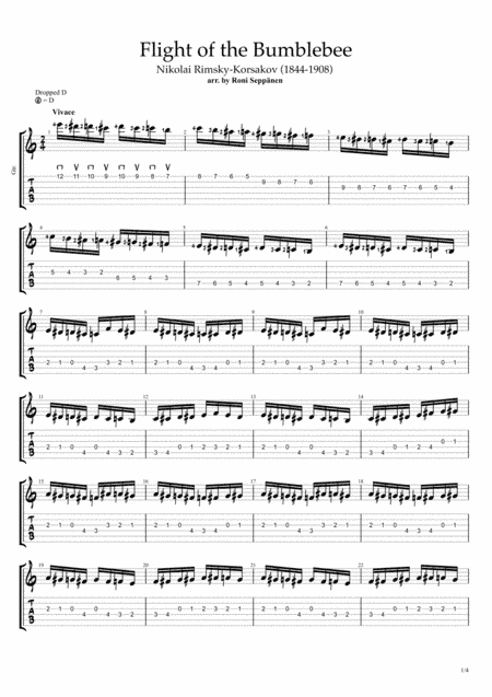 Flight of the Bumblebee for Flatpicking Guitar / Electric Guitar (arr. Roni Seppänen)
