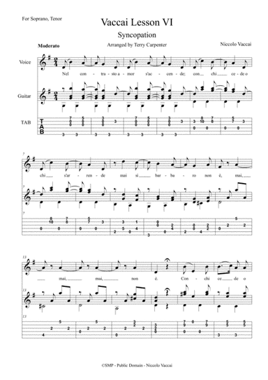 Vaccai-Lesson 6 Syncopation for soprano, tenor voice & guitar (arr. Terry Carpenter)