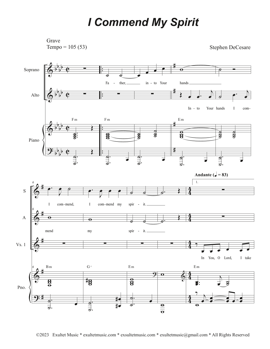I Commend My Spirit (Psalm 31) (Duet for Soprano and Alto solo)