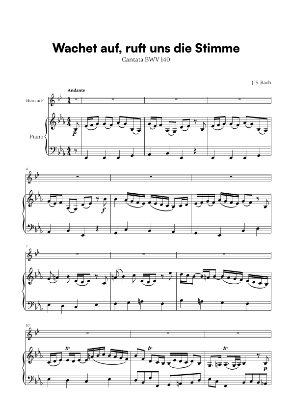 Wachet auf, ruft uns die Stimme (for French Horn and Piano) (arr. Cadenza Editions)
