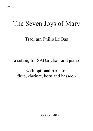 The Seven Joys of Mary (with optional flute and clarinet parts) (arr. Philip Le Bas)
