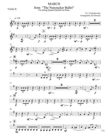 Nutcracker Ballet - March for Strings and Piano - Violin 2 Part (arr. Jon Persson)