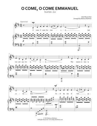 O Come, O Come, Emmanuel (Vocal Solo - Low) (arr. Rebecca Belliston)
