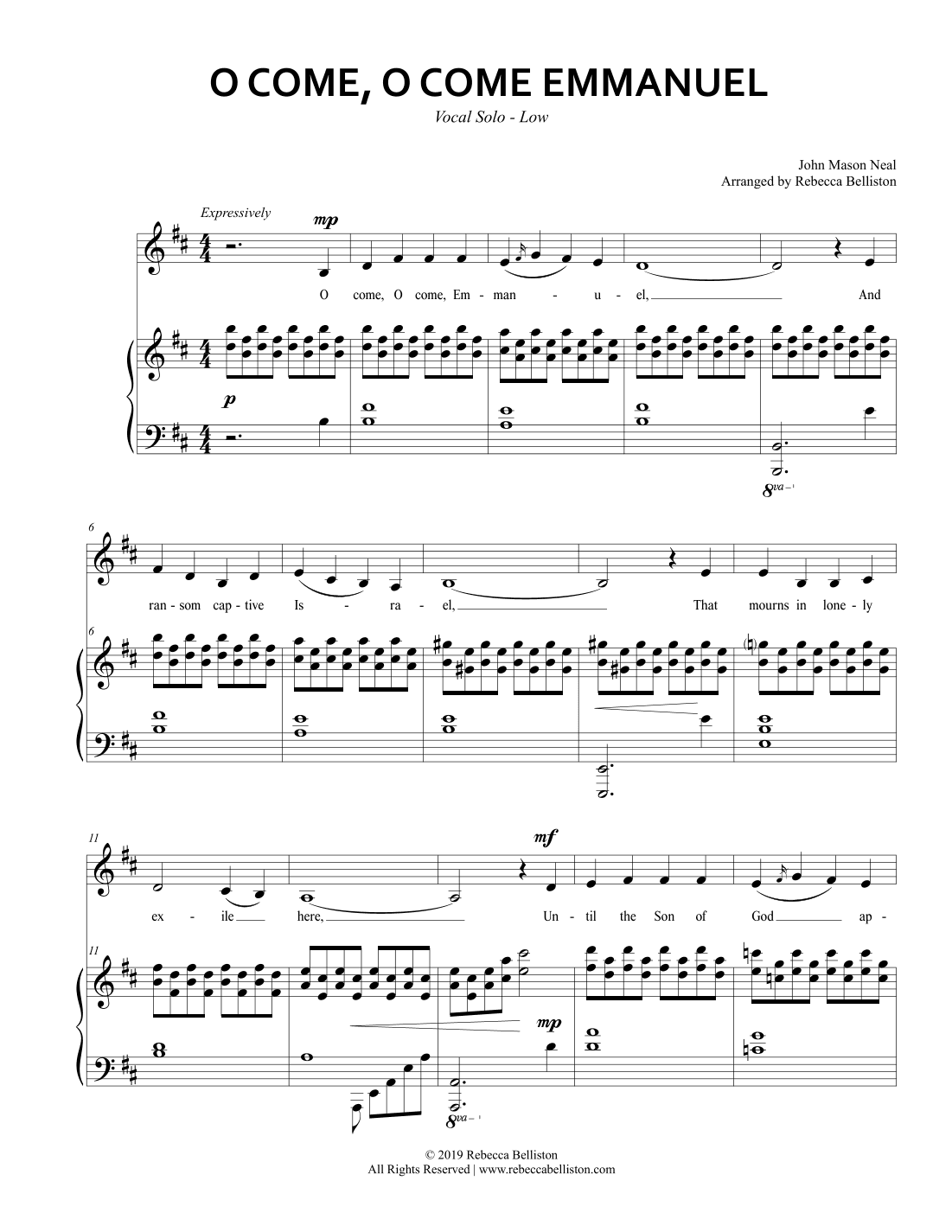 O Come, O Come, Emmanuel (Vocal Solo - Low) (arr. Rebecca Belliston)