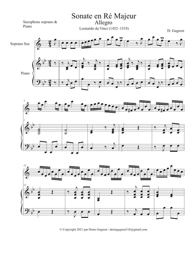Sonate en Ré Majeur Allegro (arr. D. Gagnon)
