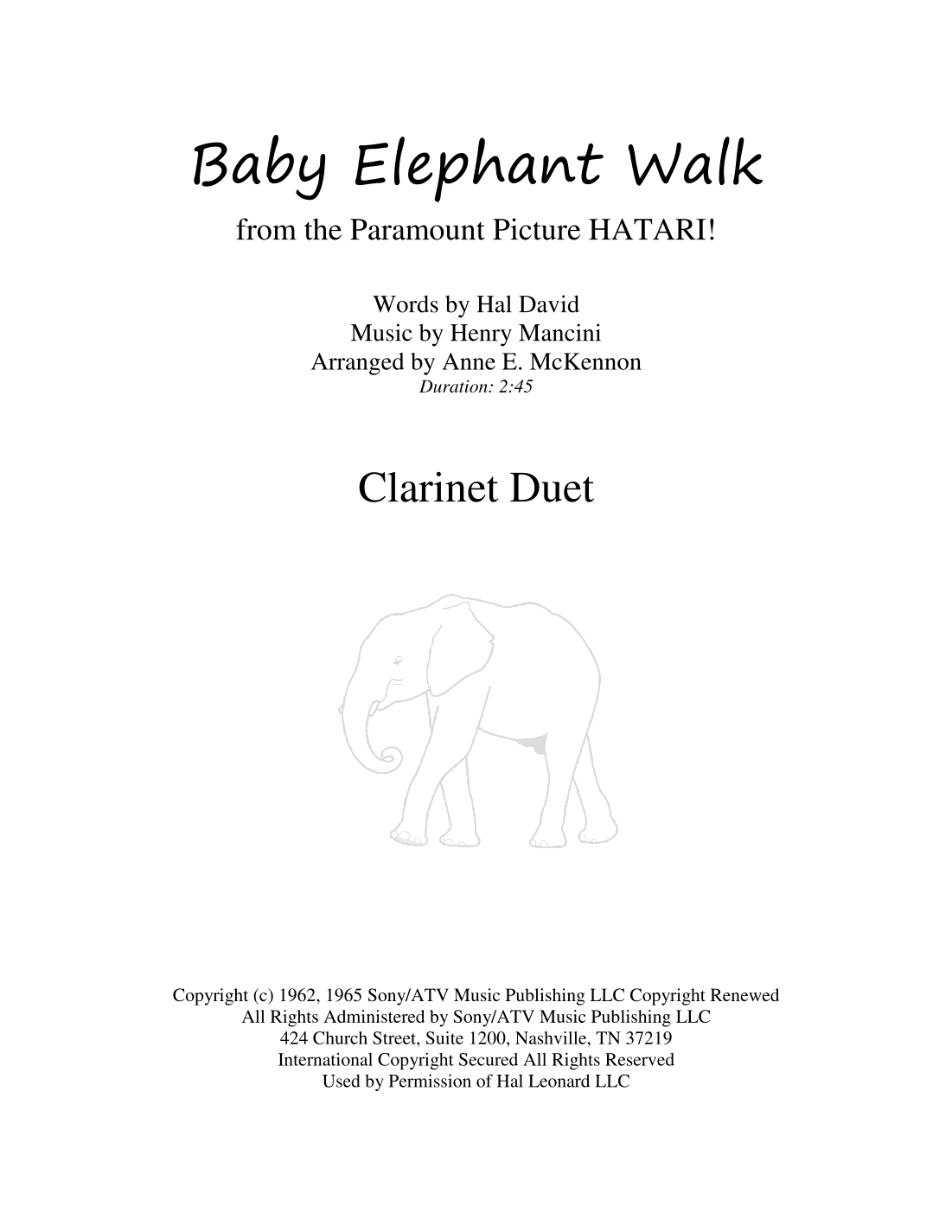 Baby Elephant Walk from the Paramount Picture HATARI! (arr. Anne E. McKennon)