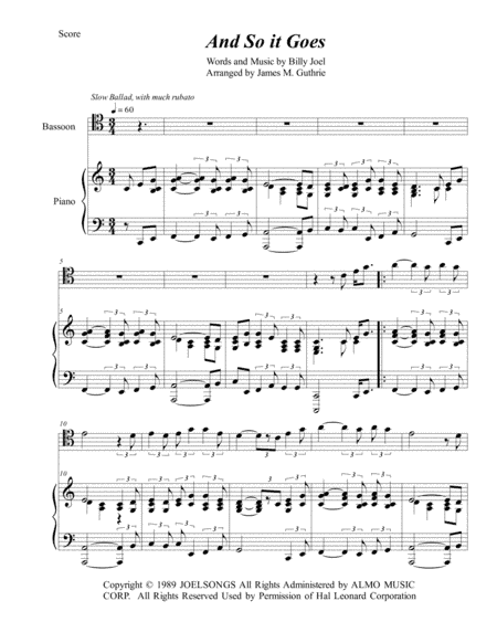 And So It Goes (arr. James M. Guthrie, ASCAP)
