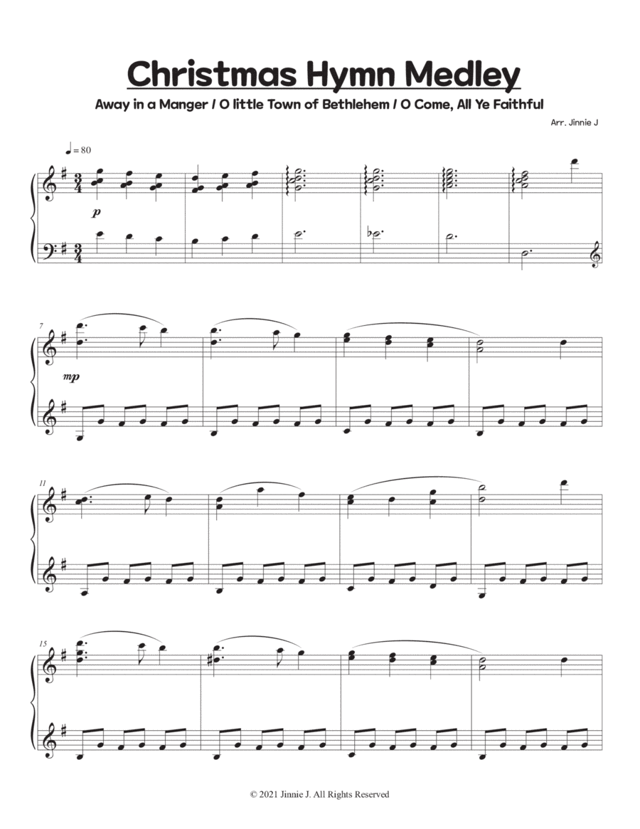 Christmas Hymn Medley - Away in a Manger, O Little Town of Bethlehem, O Come, All Ye Faithful (arr. Jinnie J)