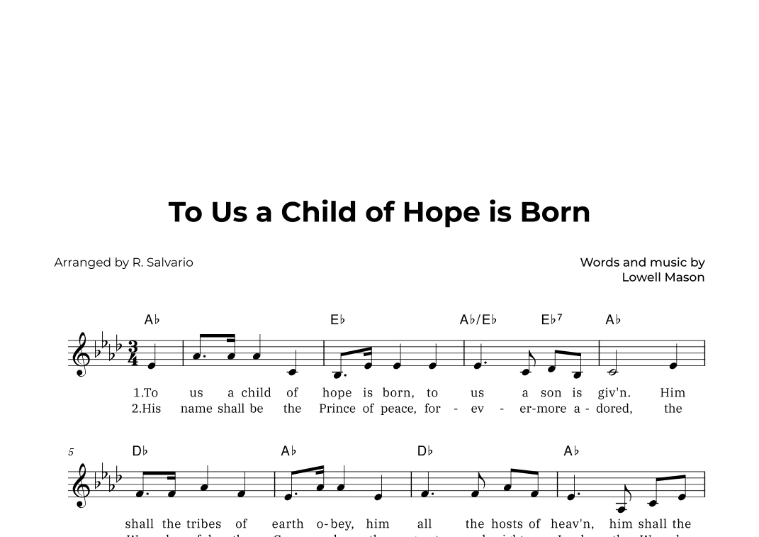 To Us a Child of Hope is Born (Key of A-Flat Major) (arr. R. Salvario)