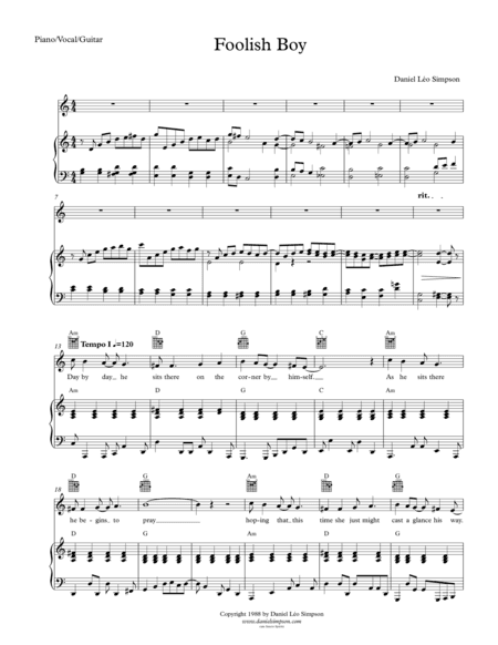 Foolish Boy (Piano/Vocal/Guitar)