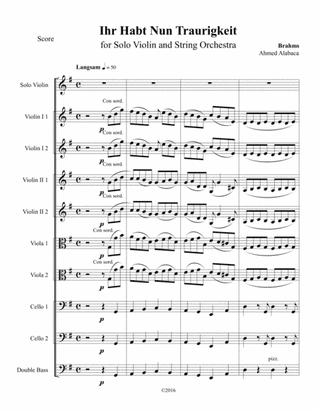 "Ihr Habt Nun Traurigkeit" from Brahms Requiem for Solo Violin and String orchestra (arr. Ahmed Alabaca)