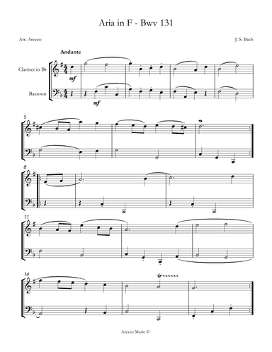 bach bwv anh. 131 gavotte in f major Clarinet and Bassoon Sheet Music (arr. Arezzo Music)