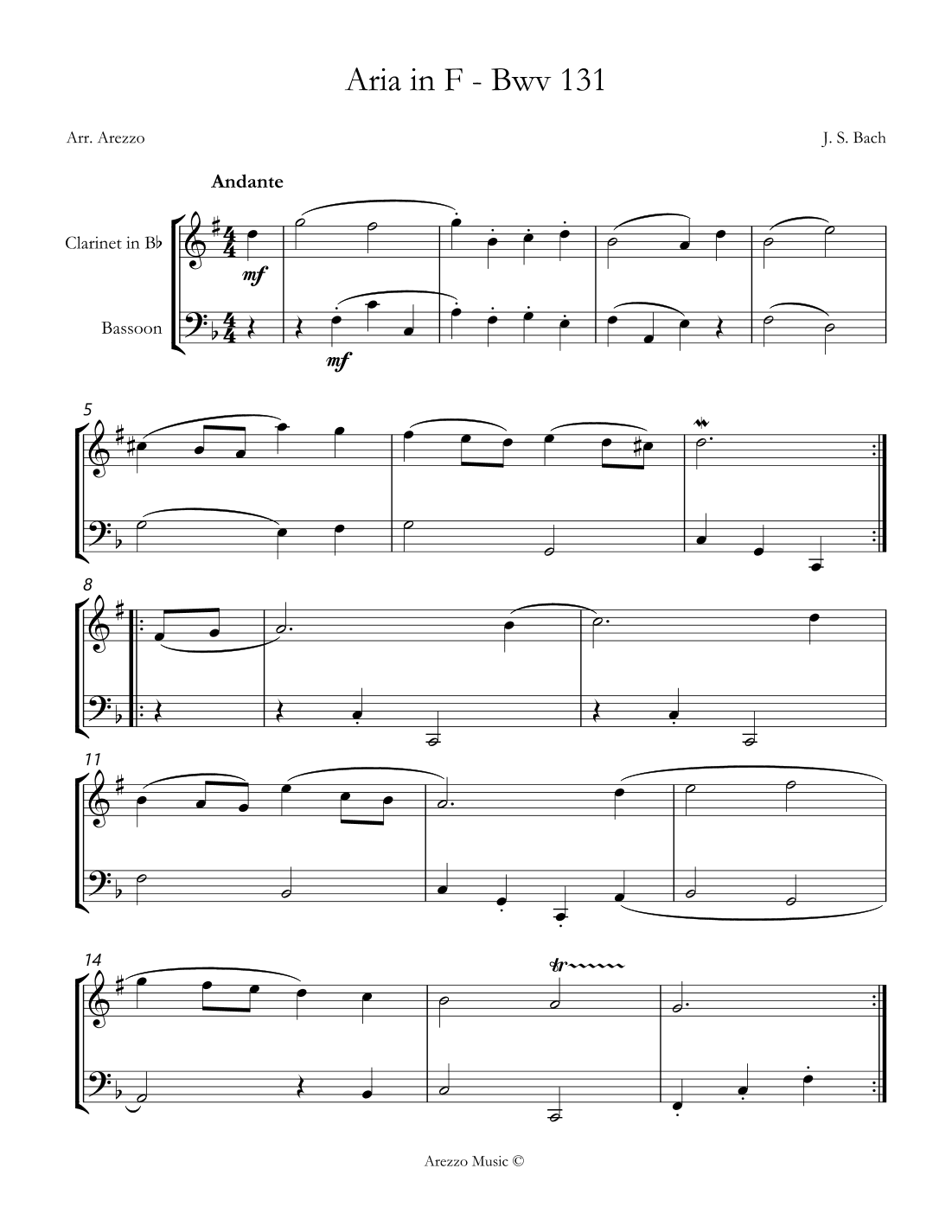 bach bwv anh. 131 gavotte in f major Clarinet and Bassoon Sheet Music (arr. Arezzo Music)