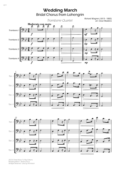 Wedding March (Bridal Chorus) - Trombone Quartet (Full Score) - Score Only (arr. César Madeira)