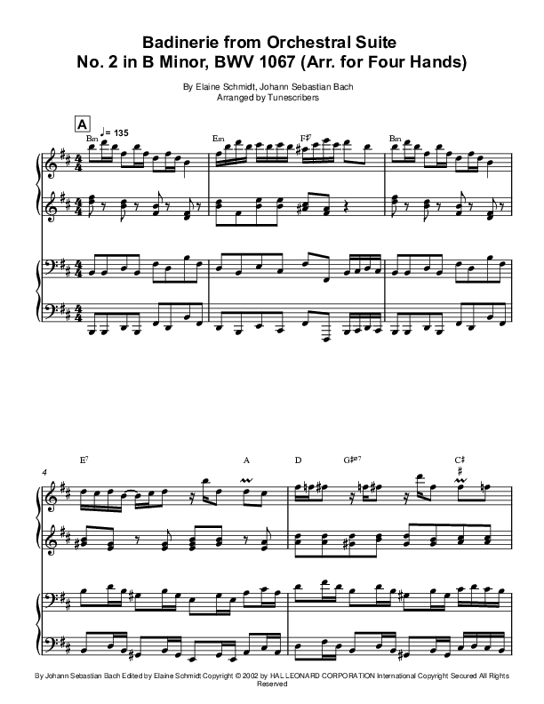 Badinerie from Orchestral Suite No. 2 in B Minor, BWV 1067 (Arr. for Four Hands) (arr. Tunescribers)